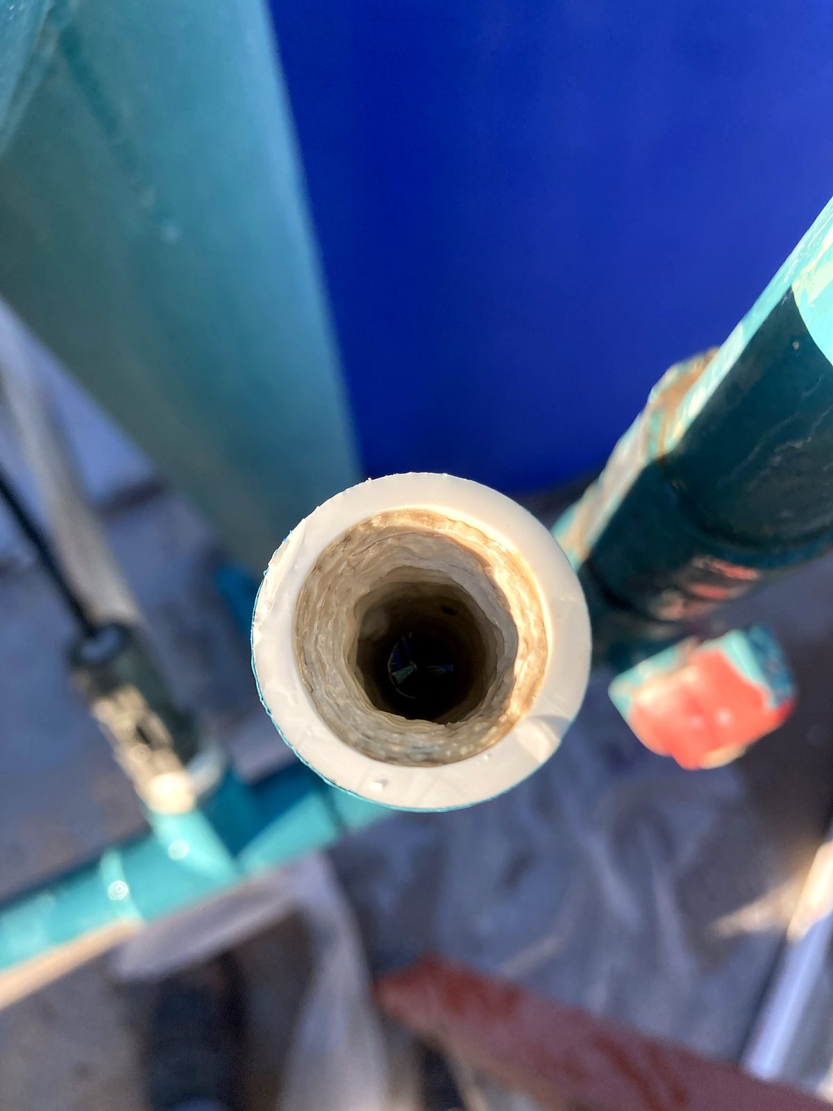 Scale inside a water line from hard water