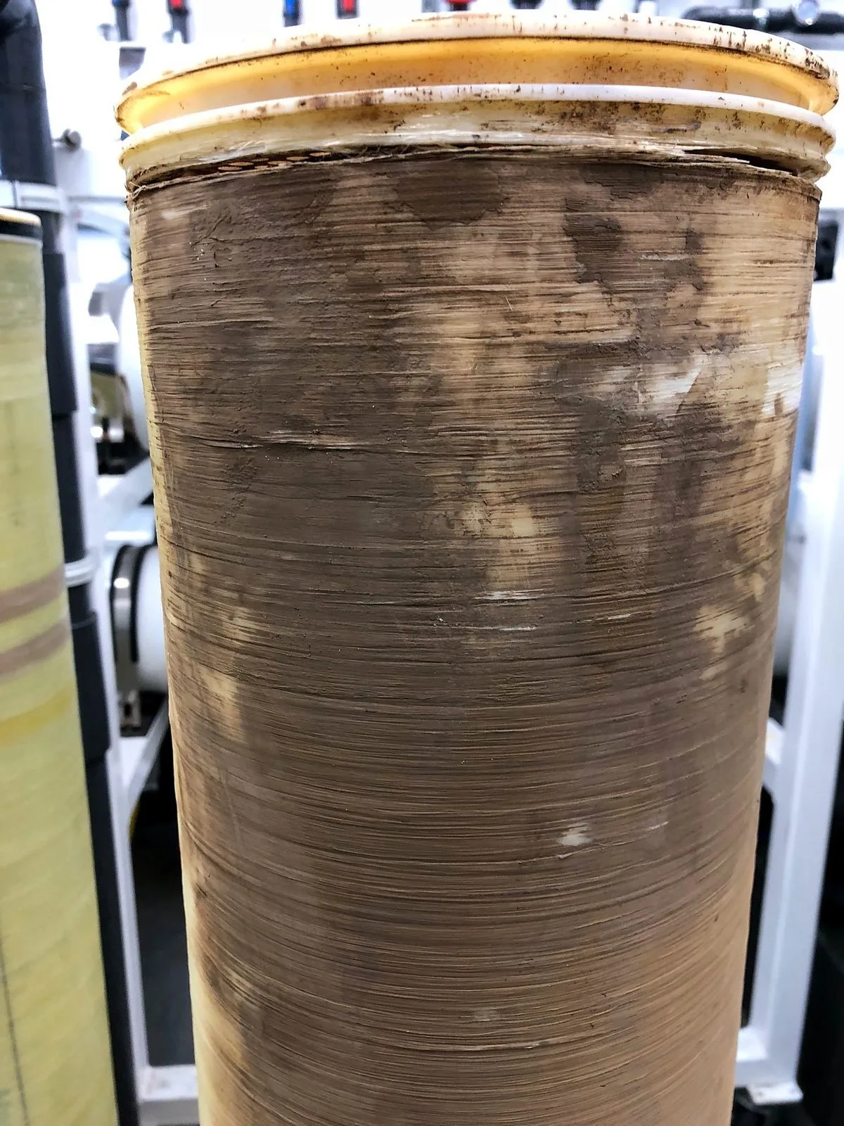 RO membrane element with a brown fouled outer wrap